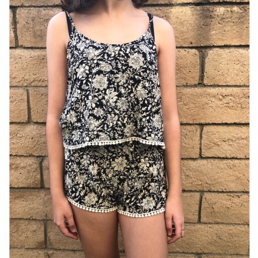 (Barely Worn) Black & White Floral Romper